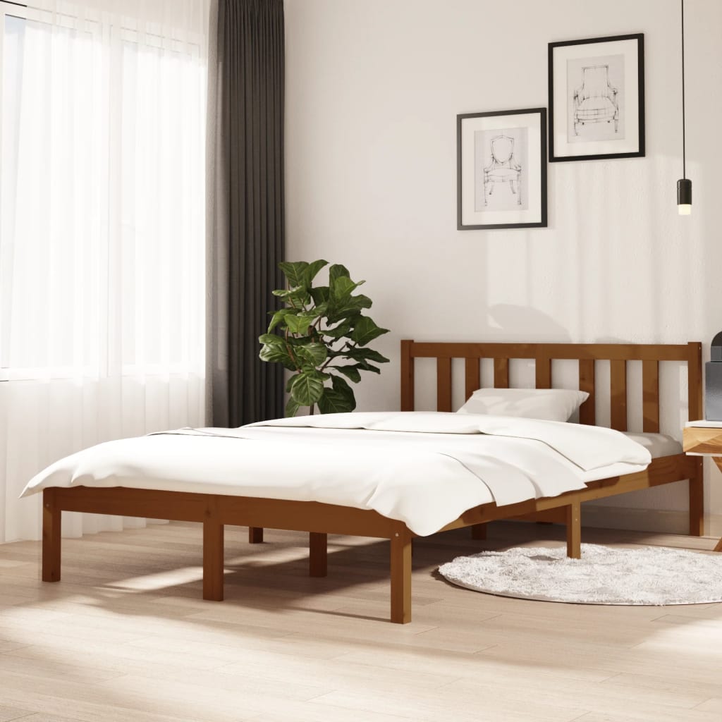 Bed Frame | Honey brown | Solid pinewood | Double | Durable | Bed Frame