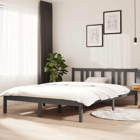 Bed Frame | Grey | Solid Pine Wood | Double | Sturdy | Modern