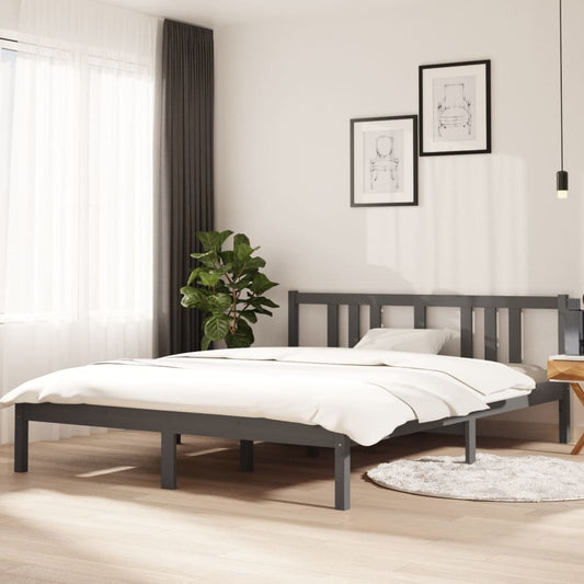 Bed Frame | Grey | Solid Pine Wood | King Size | Bed Frame | Rectangular