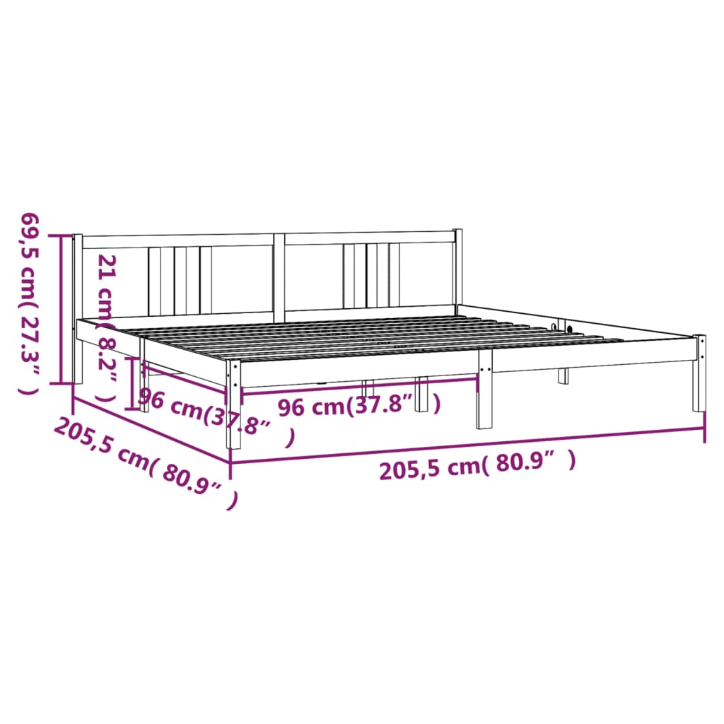 Bed Frame | Honey Brown | Solid Pine Wood, Plywood | 200x200 cm