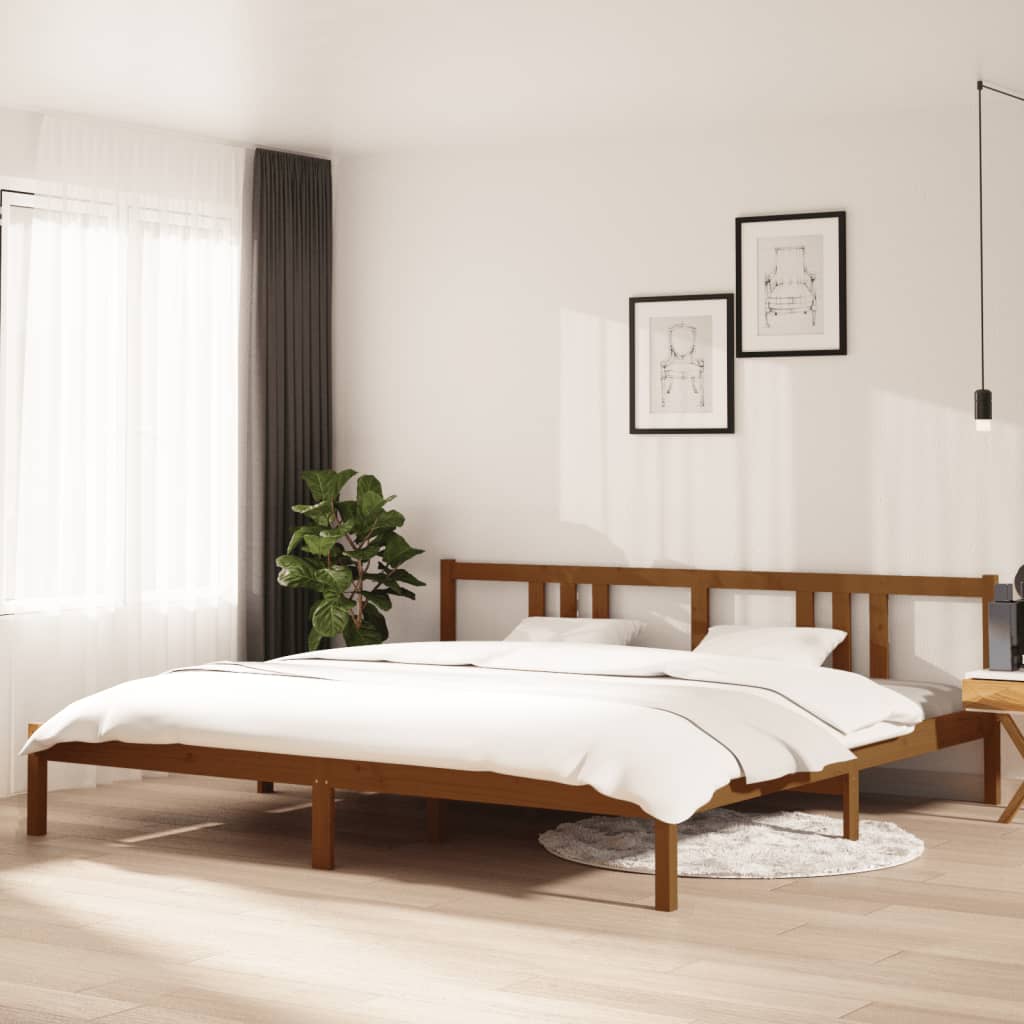 Bed Frame | Honey Brown | Solid Pine Wood, Plywood | 200x200 cm