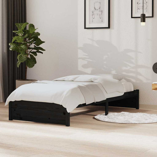 Bed Frame without Mattress Black Solid Wood 90x190 cm Single