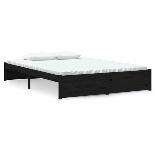 Bed Frame without Mattress Black Solid Wood 140x190 cm