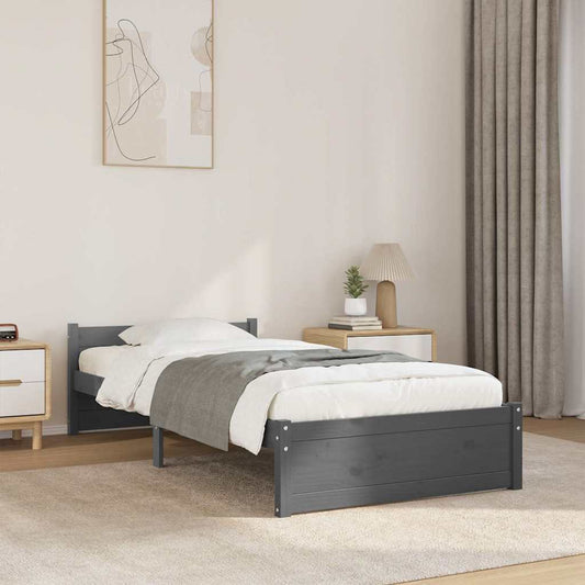 Bed Frame without Mattress Grey Solid Wood 75x190 cm Small Single