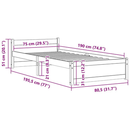 Bed Frame without Mattress Honey Brown Solid Wood 75x190 cm Small Single