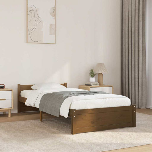 Bed Frame without Mattress Honey Brown Solid Wood 75x190 cm