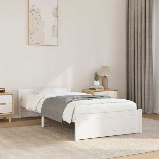 Bed Frame without Mattress White Solid Wood 90x190 cm Single