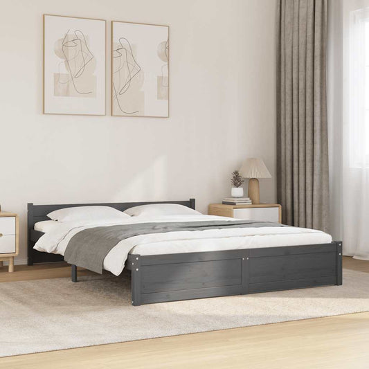 Bed Frame without Mattress Grey Solid Wood 135x190 cm Double