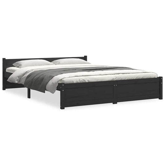 Bed Frame without Mattress Black Solid Wood 135x190 cm Double