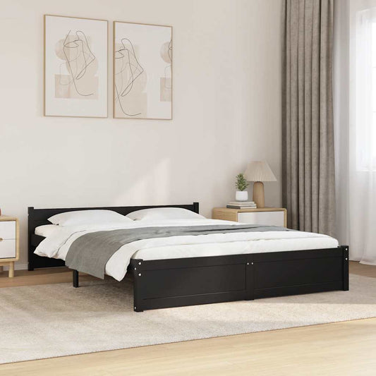 Bed Frame without Mattress Black Solid Wood 135x190 cm Double