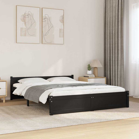 Bed Frame without Mattress Black Solid Wood 140x190 cm