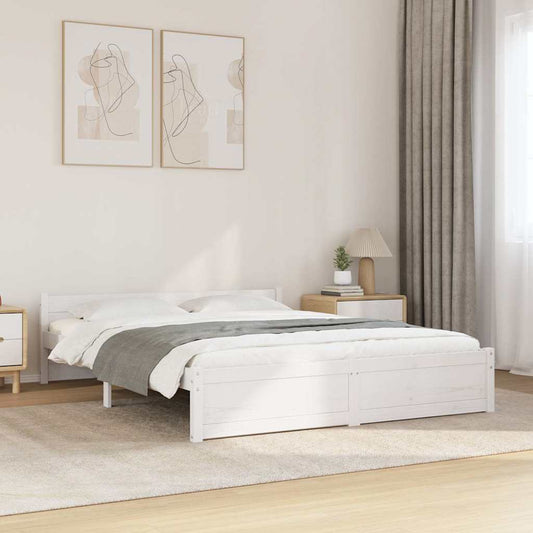 Bed Frame without Mattress White Solid Wood 150x200 cm King Size