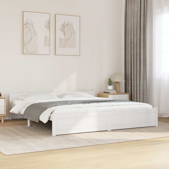 Bed Frame without Mattress White Solid Wood 180x200 cm Super King