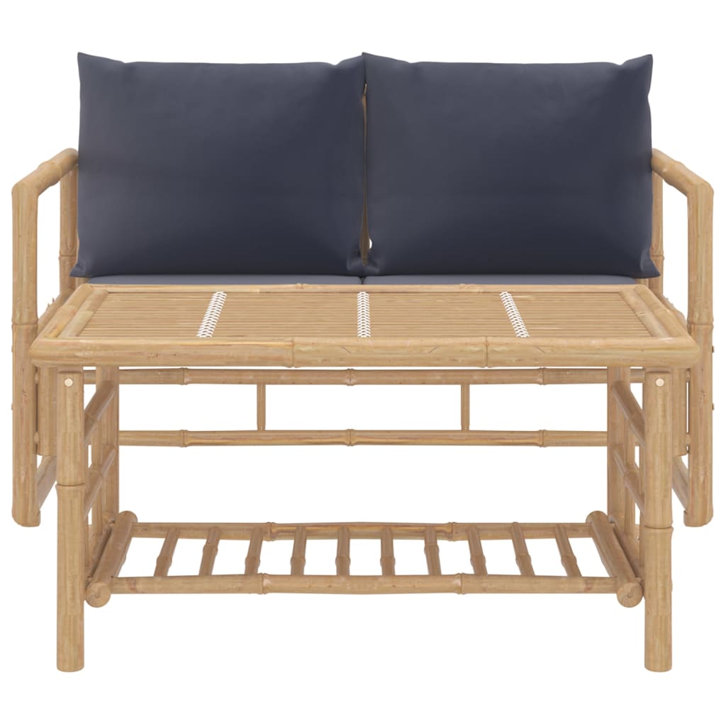 2 Piece Patio Lounge Set with Dark Gray Cushions Bamboo