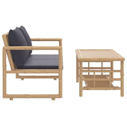 2 Piece Patio Lounge Set with Dark Gray Cushions Bamboo
