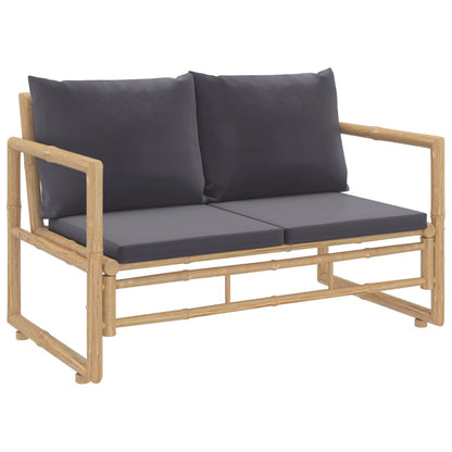 2 Piece Patio Lounge Set with Dark Gray Cushions Bamboo