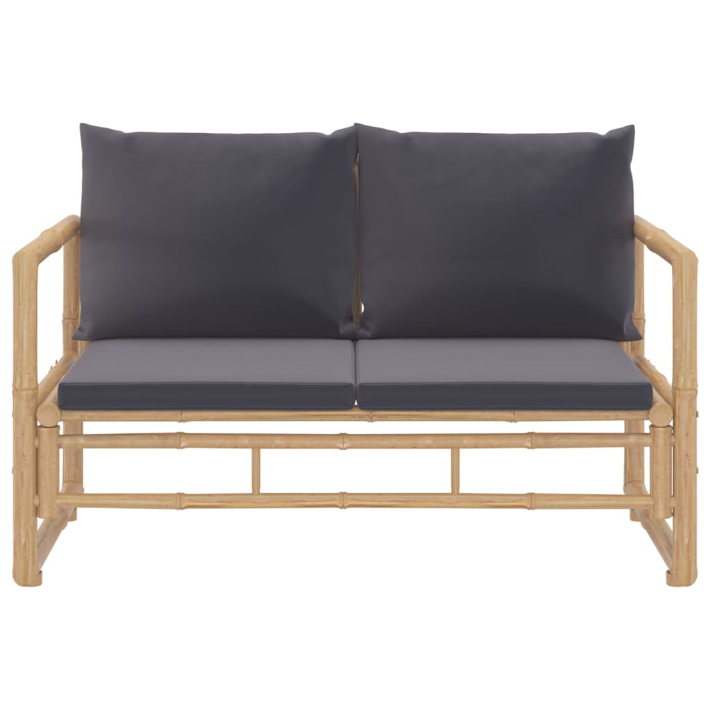 2 Piece Patio Lounge Set with Dark Gray Cushions Bamboo