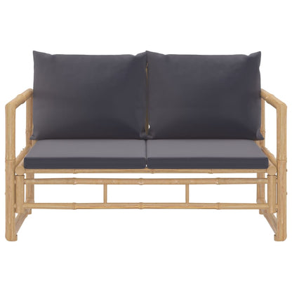 2 Piece Patio Lounge Set with Dark Gray Cushions Bamboo