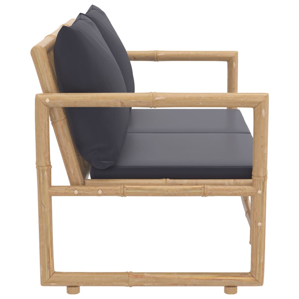 2 Piece Patio Lounge Set with Dark Gray Cushions Bamboo