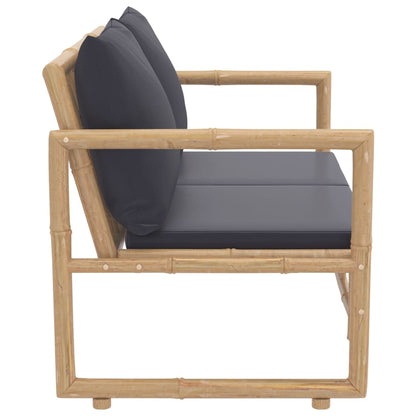 2 Piece Patio Lounge Set with Dark Gray Cushions Bamboo