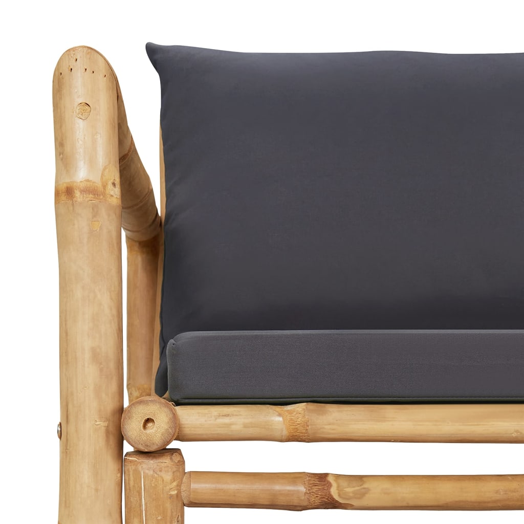 2 Piece Patio Lounge Set with Dark Gray Cushions Bamboo