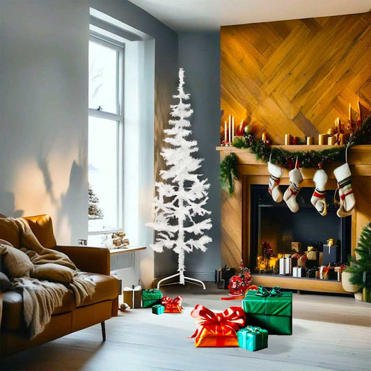 Artificial Half Christmas Tree White PVC, steel Slim