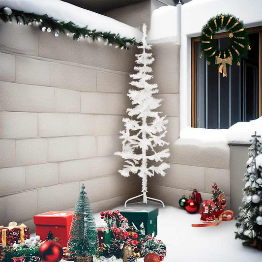 Artificial Half Christmas Tree White PVC 82.7 in Tall