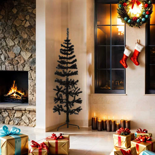 Artificial Half Christmas Tree Black PVC, Steel Slim