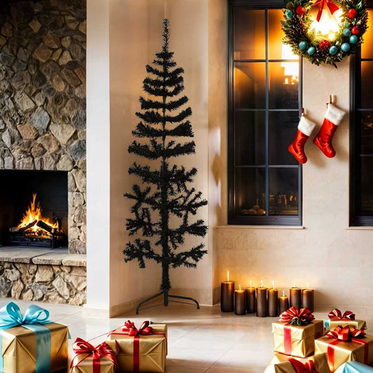 Artificial Half Christmas Tree Black PVC Slim Decorative Inlays