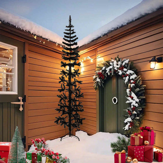 Artificial Half Christmas Tree Black PVC, Steel Extra Tall