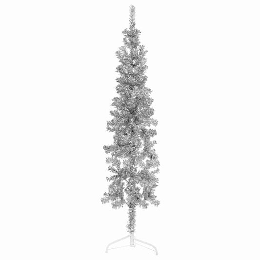 Artificial Half Christmas Tree Silver PVC, Steel Slim, 59.1 in tall