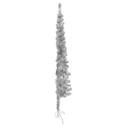 Artificial Half Christmas Tree Silver PVC, Steel Slim, 59.1 in tall