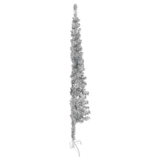 Artificial Half Christmas Tree Silver PVC, Steel Slim, 59.1 in tall