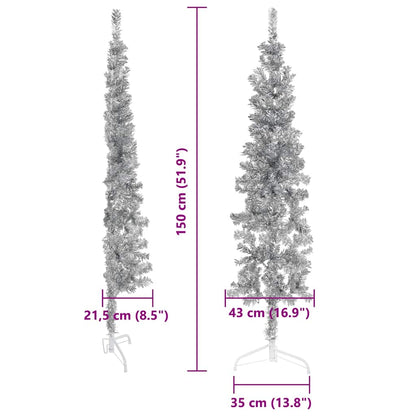 Artificial Half Christmas Tree Silver PVC, Steel Slim, 59.1 in tall