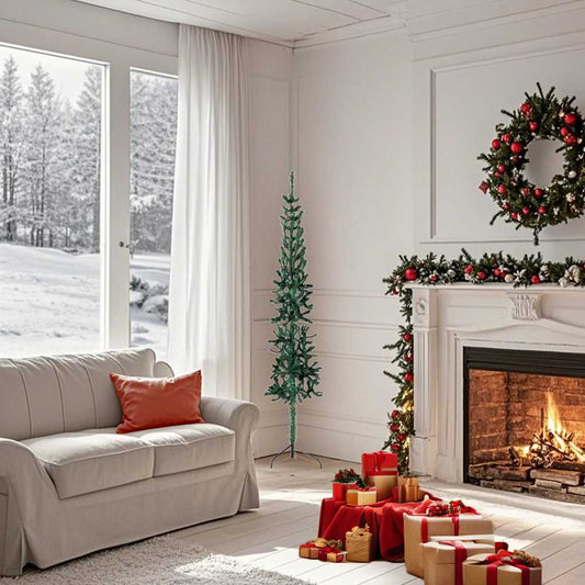 Artificial Half Christmas Tree Green PVC Slim Decorative Inlays