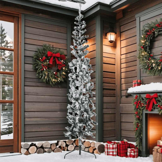 Artificial Half Christmas Tree Green and white PVC, steel