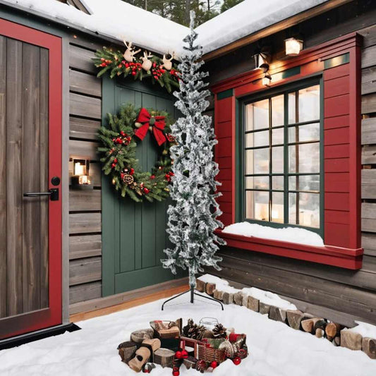 Artificial Half Christmas Tree Green and white PVC, Steel 94.5 in