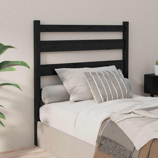 Bed Headboard | Black | Solid Pine Wood | Decorative Inlays