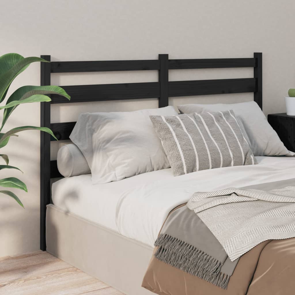 Bed Headboard Black 126x4x100 cm Solid Wood Pine