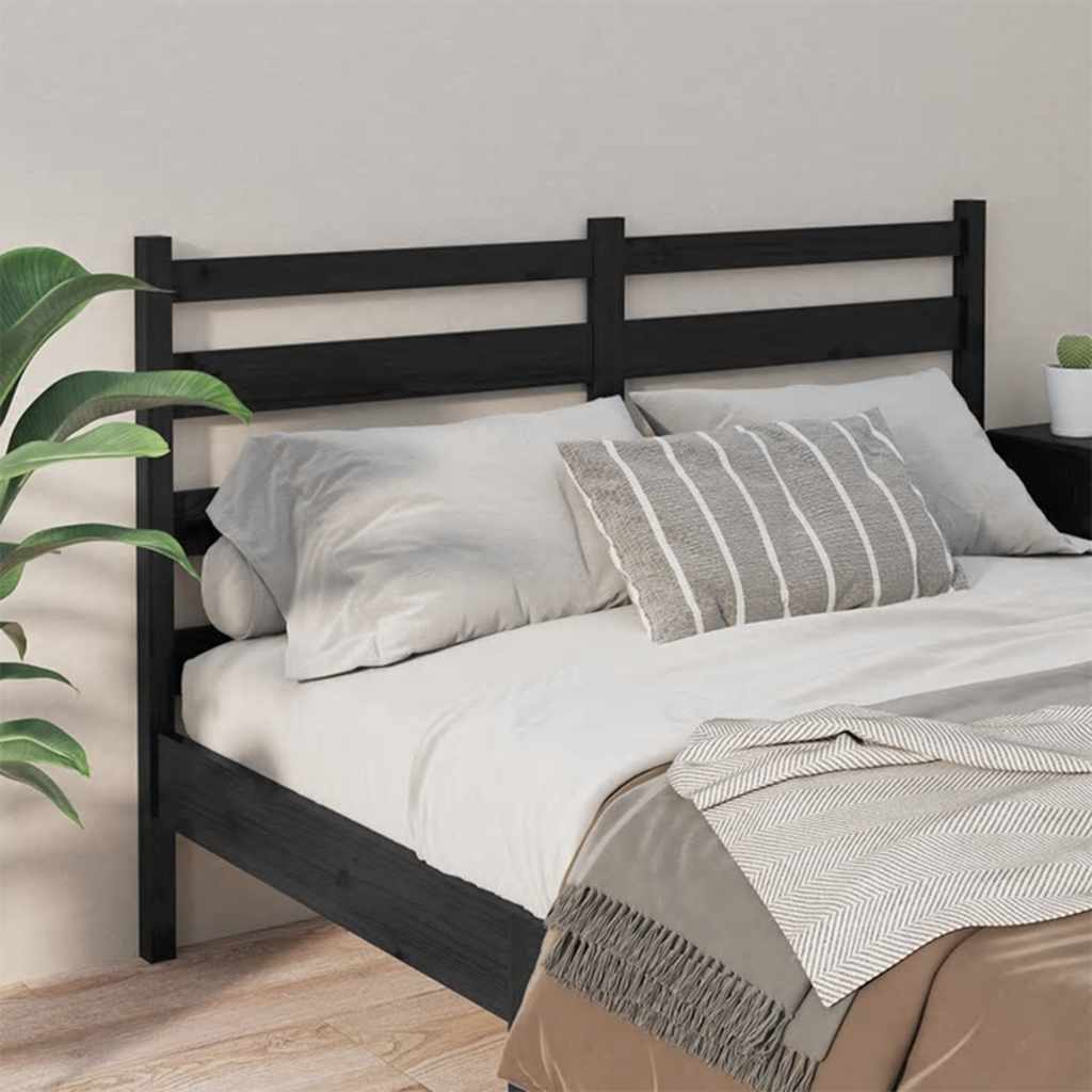 Bed Headboard | Black | Solid Pine Wood | Full Size | Decorative Inlays