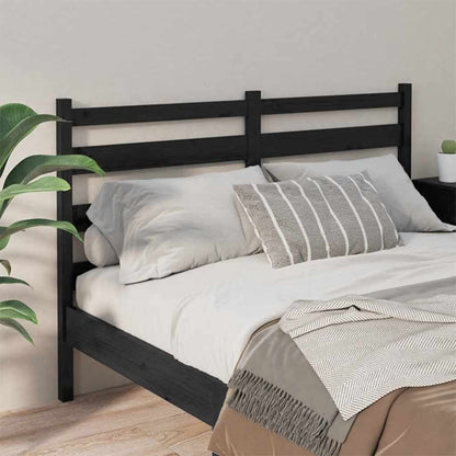 Bed Headboard | Black | Solid Pine Wood | Full Size | Decorative Inlays