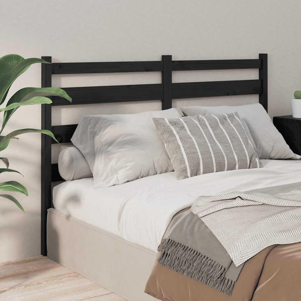 Bed Headboard | Black | Solid Pine Wood | Full Size | Decorative Inlays