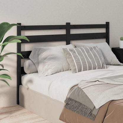 Bed Headboard | Black | Solid Pine Wood | Full Size | Decorative Inlays