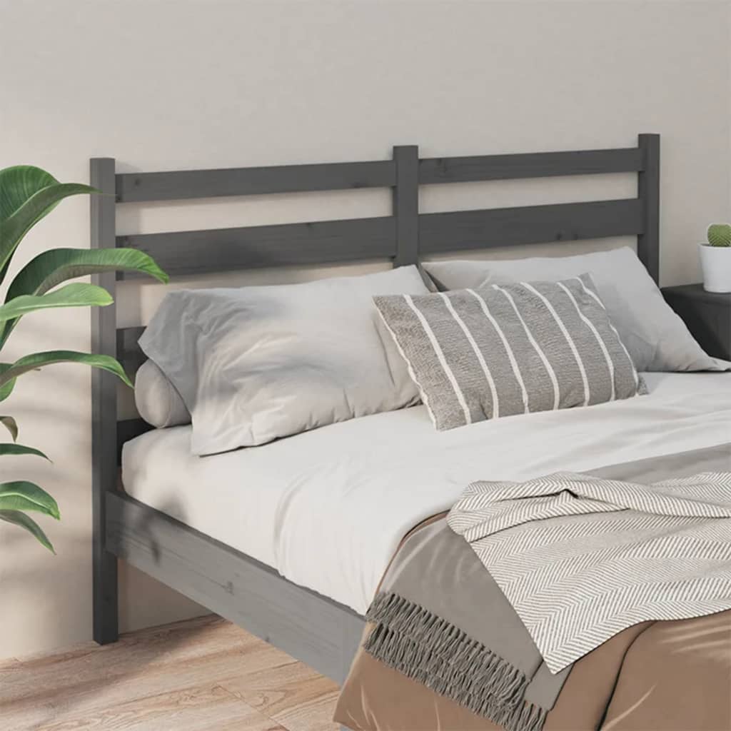 Bed Headboard Grey 206x4x100 cm Solid Wood Pine