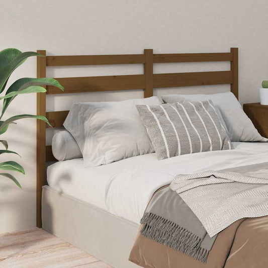 Bed Headboard | Honey brown | Solid pine wood | Large | Decorative Inlays