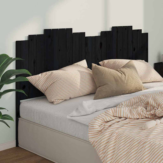 Bed Headboard | Black | Solid Pine Wood | Large | Decorative Inlays