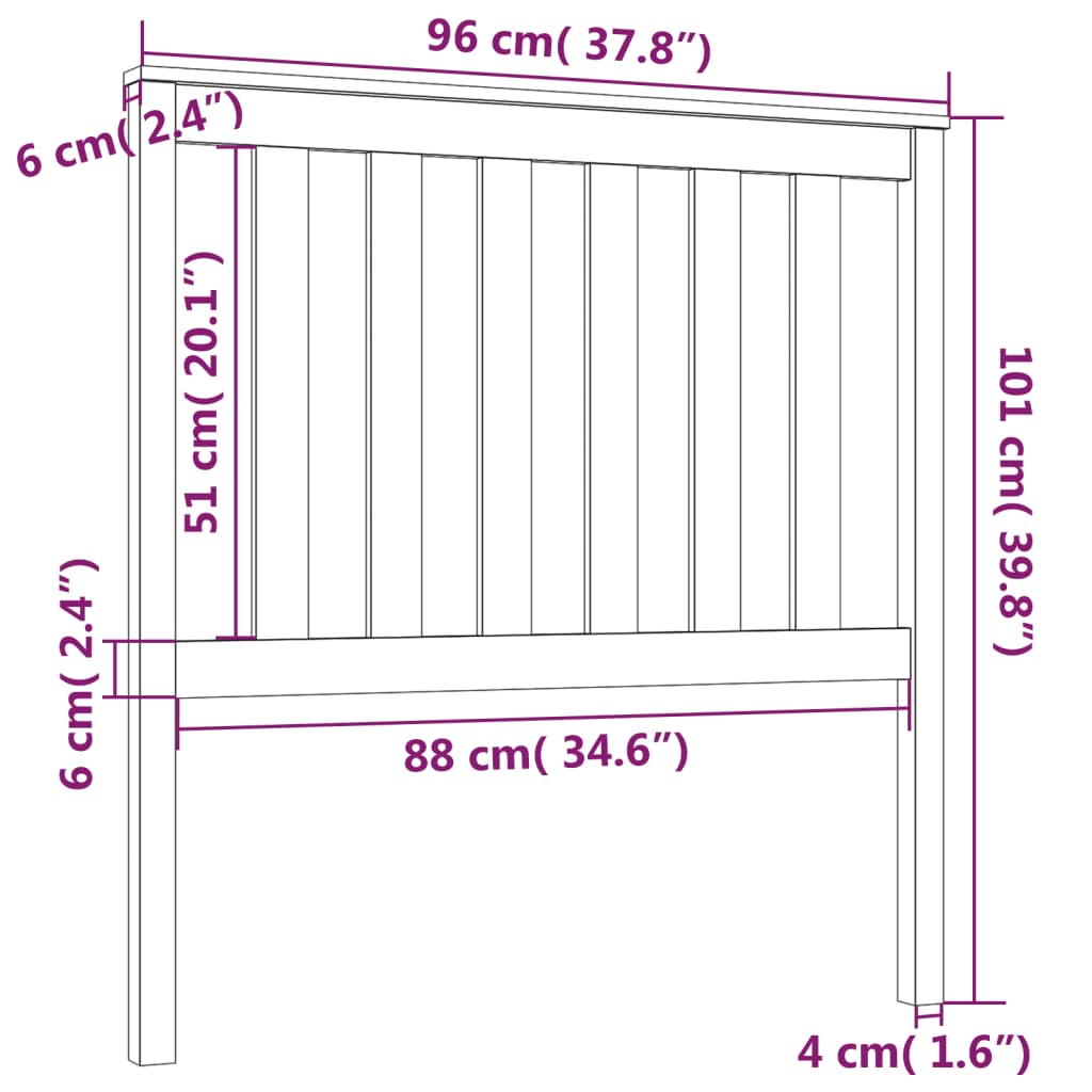 Bed Headboard | Black | Solid pine wood | Standard | Decorative Inlays