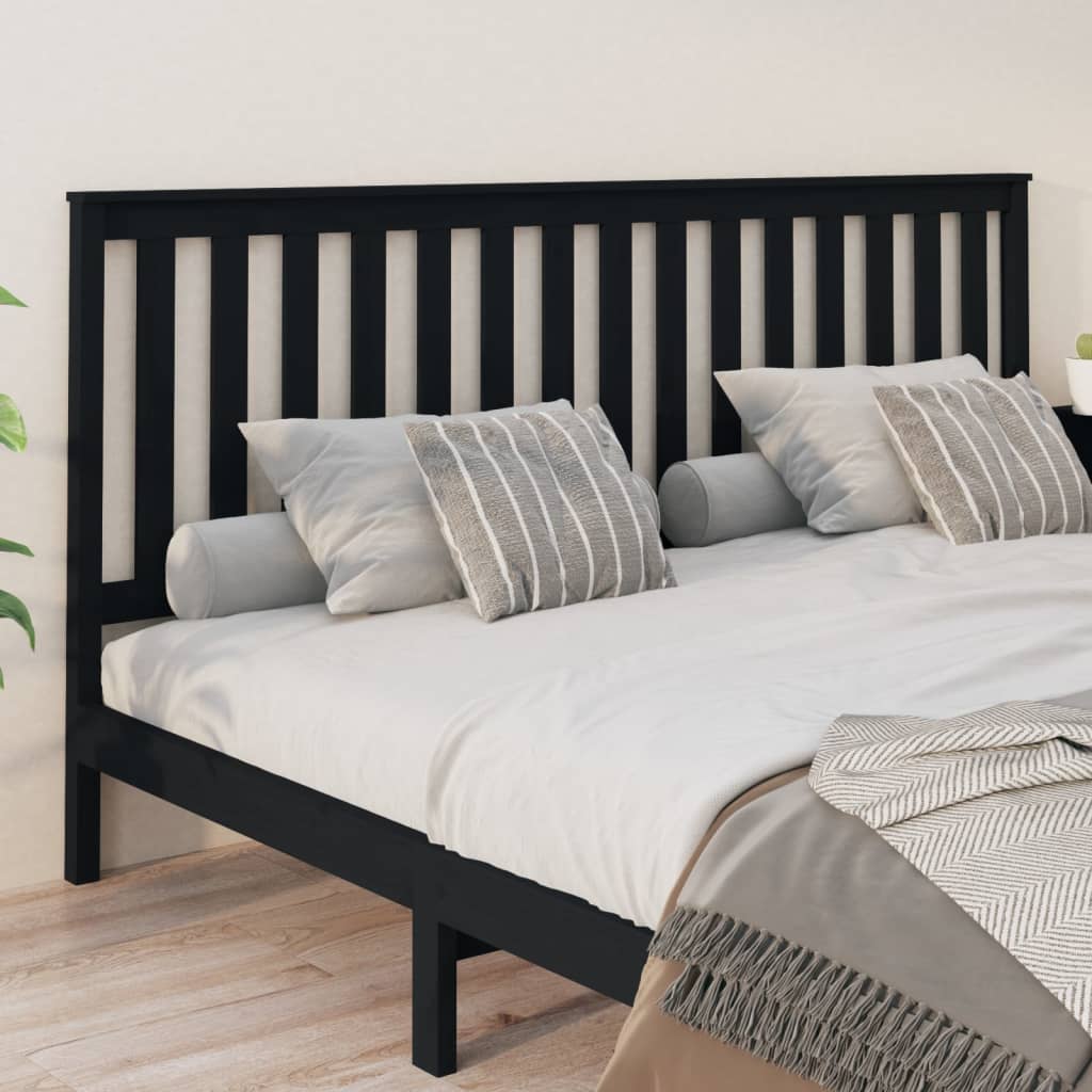 Bed Headboard | Black | Solid Pine Wood | 206x6x101 cm