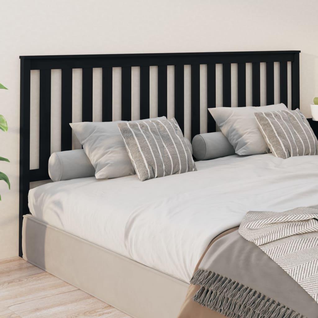 Bed Headboard | Black | Solid Pine Wood | 206x6x101 cm