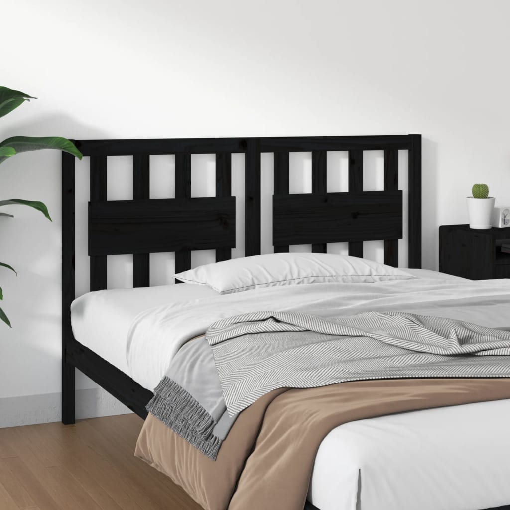 Bed Headboard | Black | Solid Pine Wood | 145.5x4x100 cm